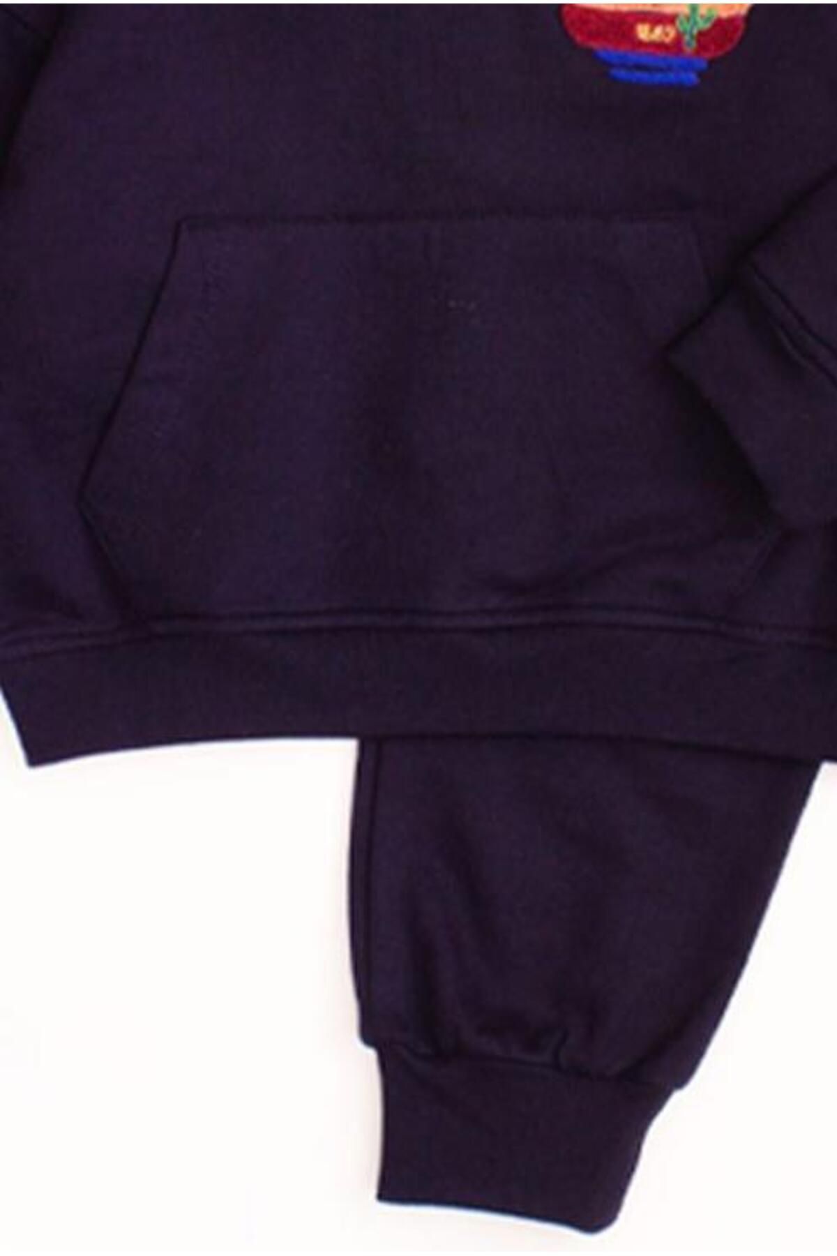 Tatlı Nakışlı Oversize Alt Üst Bebek Çocuk Kapüşonlu Eşorfman Takımı